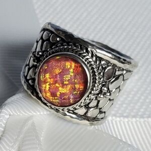 925 Sterling Silver Simulated Opal Ring